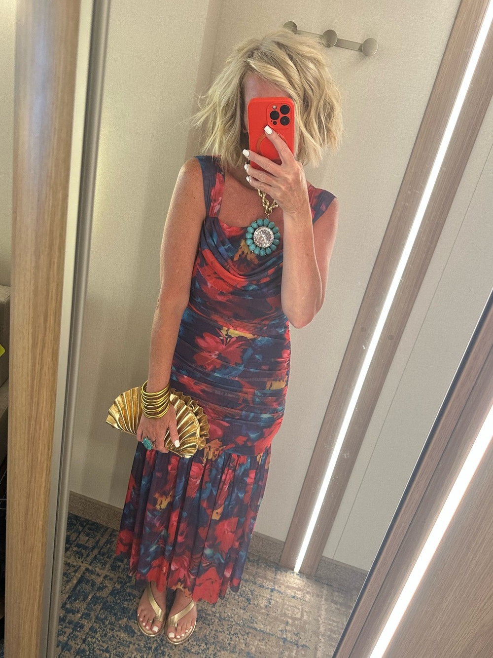 Amazon Pink Floral Mesh Maxi Dress with Blue Accents - Picture 12 of 13